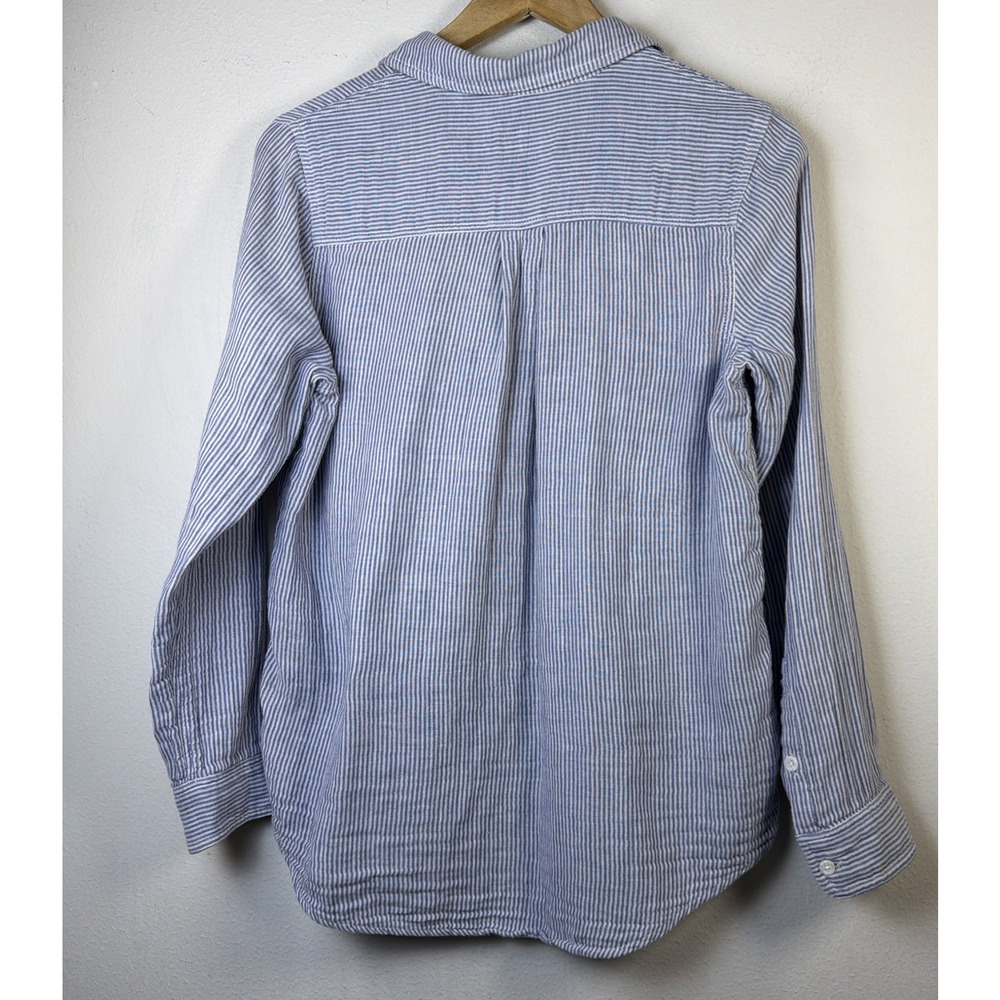 Marine Layer Womens Popover Top Medium blue White Long Sleeve nautical vacation - Picture 9 of 14
